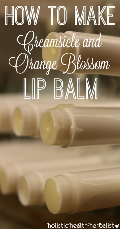 Learn how to make lip balm with a creamsicle and orange blossom scent that's out of this world! Uplifting for the senses and soothing for chapped lips! #lipbalmrecipe #lipbalm #essentialoils