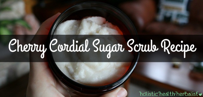 Cherry Cordial Sugar Scrub Recipe for Deliciously Hydrated Skin - me holding the sugar scrub in my hand.